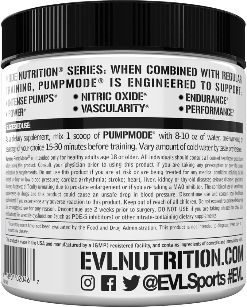 EVL PumpMode Nitric Oxide Supplement - Nitric Oxide Booster Pump Pre Workout Powder with Glycerol and Betaine for Muscle Recovery Growth and Endurance - Stim Free Pre Workout Drink (Blue Raz) - Image 3