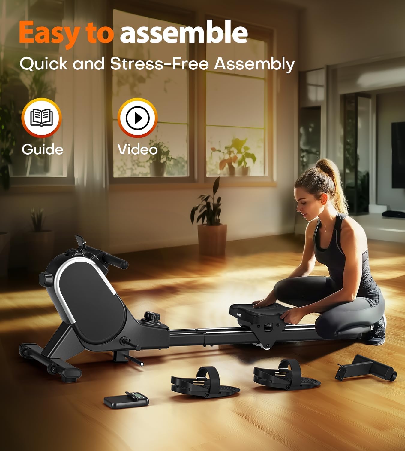 Rowing Machine, MOSUNY Magnetic Rowing Machines for Home 350 LB Weight Capacity, 16 Levels Resistance Row Machine with Dual Slide Rail, Bluetooth, App Compatible 2025 - Image 7