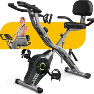 Exercise Bike, 5 in 1 Foldable Stationary Bike for Seniors, 16-Level Adjustable Magentic Resistance, Indoor Workout Bike with 330LB Capacity, Comfortable Seat Backrest X-bike