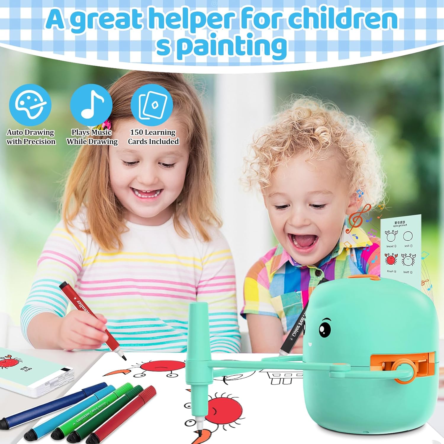 Drawing Robot for Kids with 150 Learning Cards and 17 Colorful Pens, Voice Interactive Educational Smart Art Painting Machine, Step-by-Step Drawing Guidance for Boys Girls Early Learning & STEM Toys - Image 5