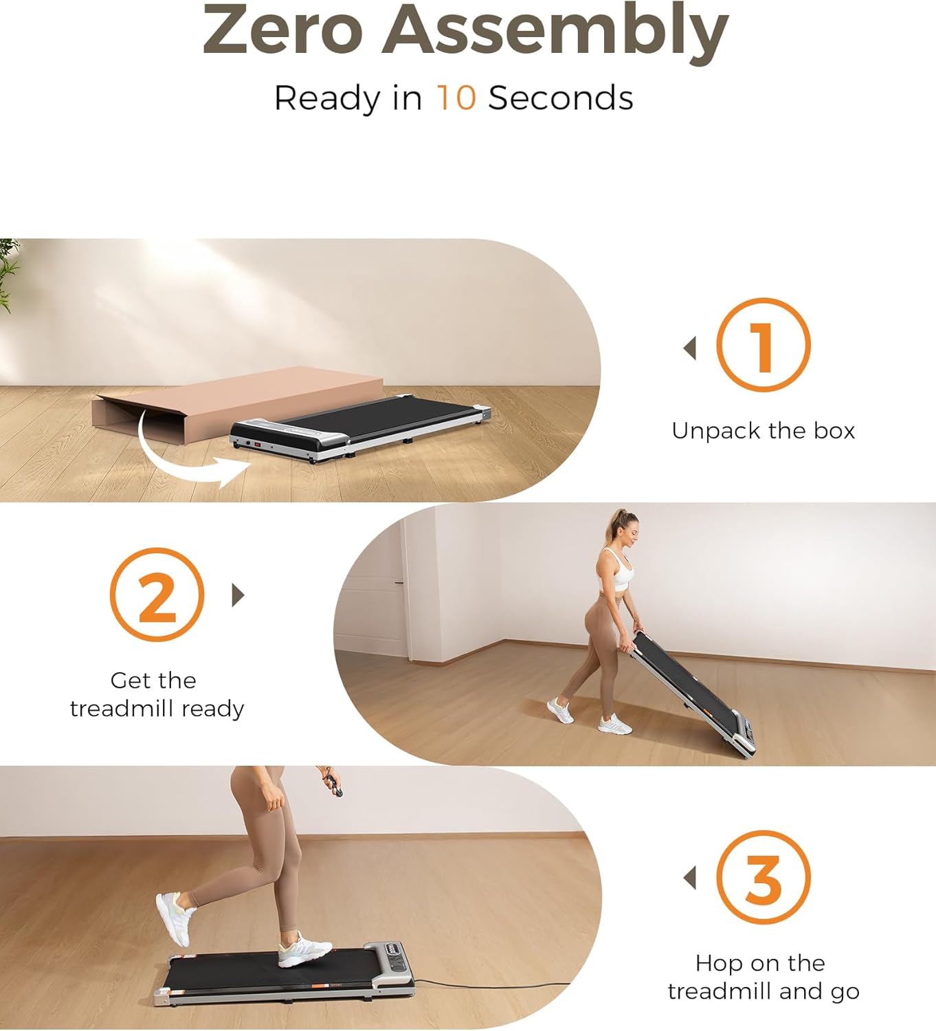 Under Desk Treadmill, Walking Pad for Home and Office, 2.5 HP Portable Walking Jogging Running Machine with Remote Control and LED Display, Silver - Image 6