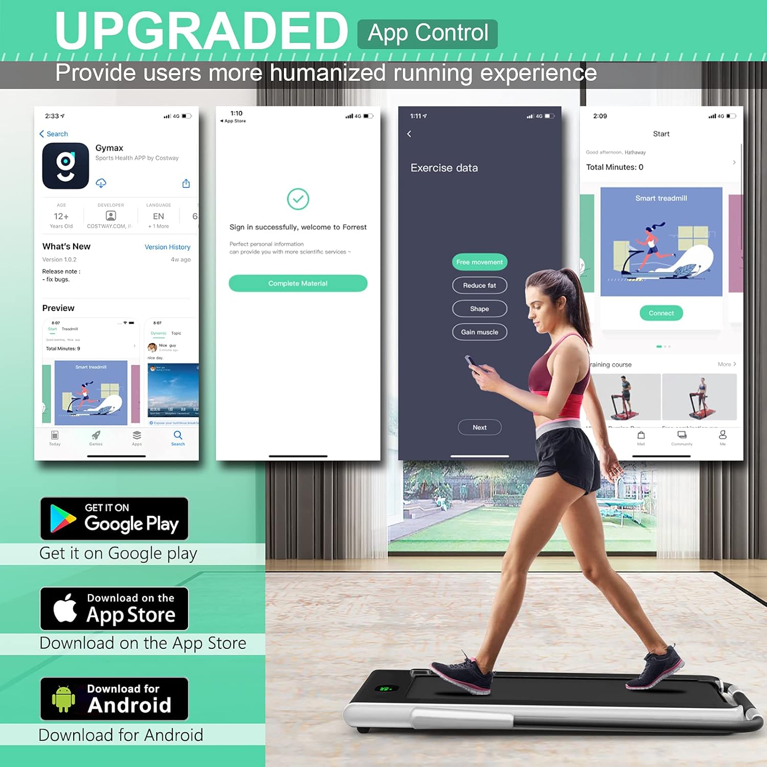 GYMAX Walking Pad, 2 in 1 Free Installation Under Desk Treadmill with Smart App, Remote Control & LED Display, 2.25HP Foldable Portable Compact Running Machine for Small Spaces Home Office - Image 2