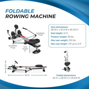 Stamina BodyTrac Glider Hydraulic Rowing Machine with Smart Workout App – Rower Workout Machine with Cylinder Resistance – Up to 250 lbs Weight Capacity