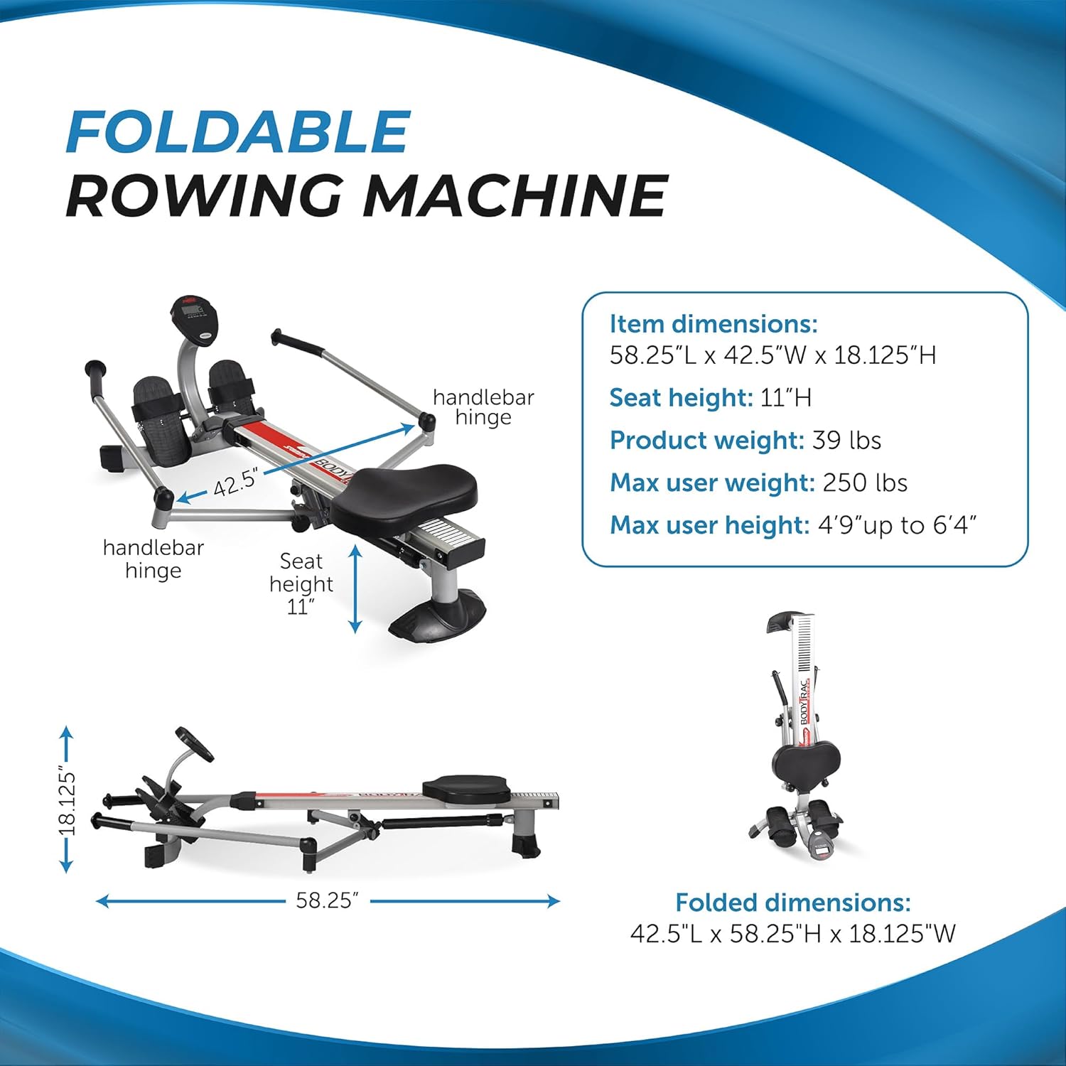 Stamina BodyTrac Glider Hydraulic Rowing Machine with Smart Workout App - Rower Workout Machine with Cylinder Resistance - Up to 250 lbs Weight Capacity - Image 2