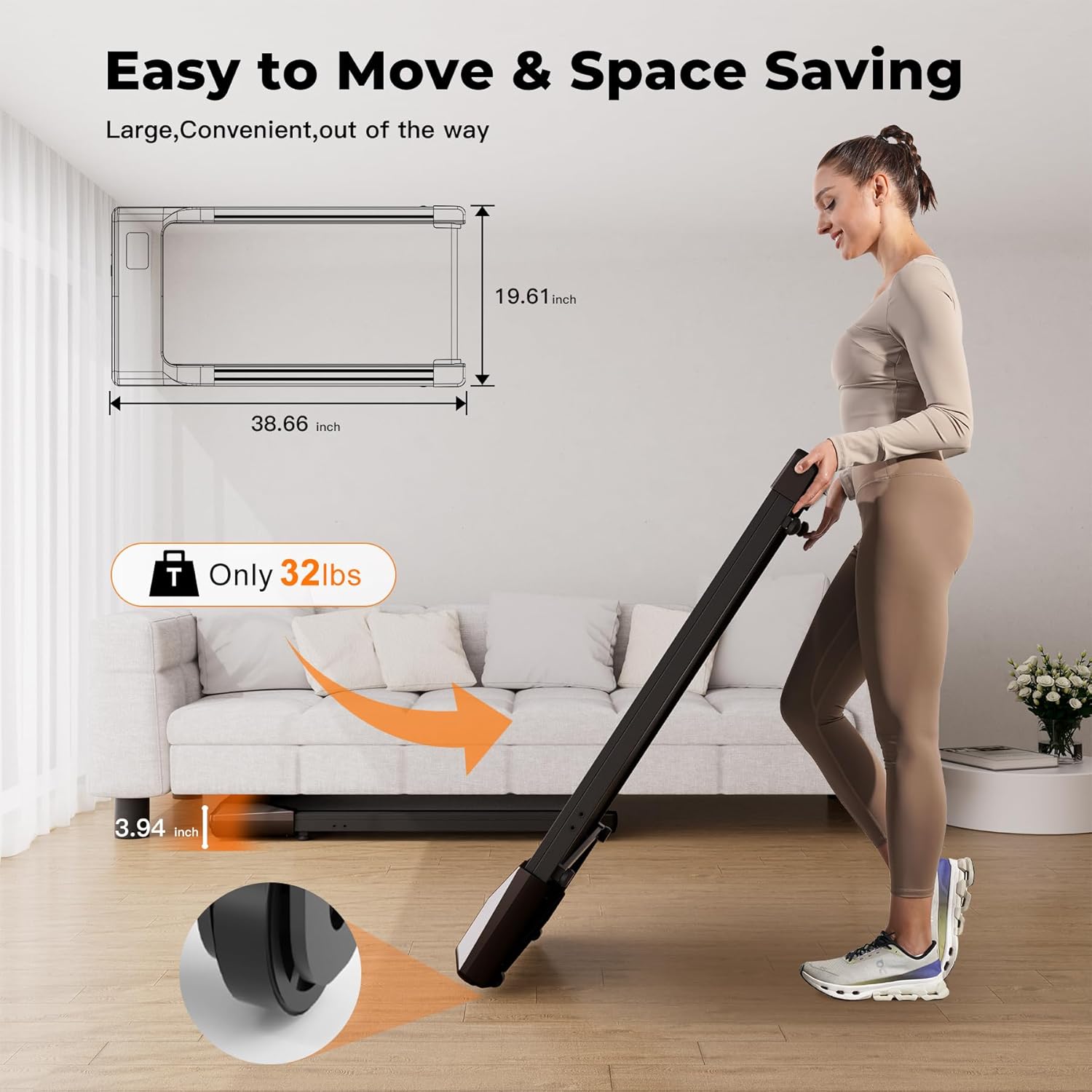 SupeRun Walking Pad, Under Desk Treadmill, 3 in 1 Portable Treadmill with Remote Control LED Display, 2.5 HP Quiet Walking Jogging Machine for Office Home Use, 250 Lbs Capacity - Image 5