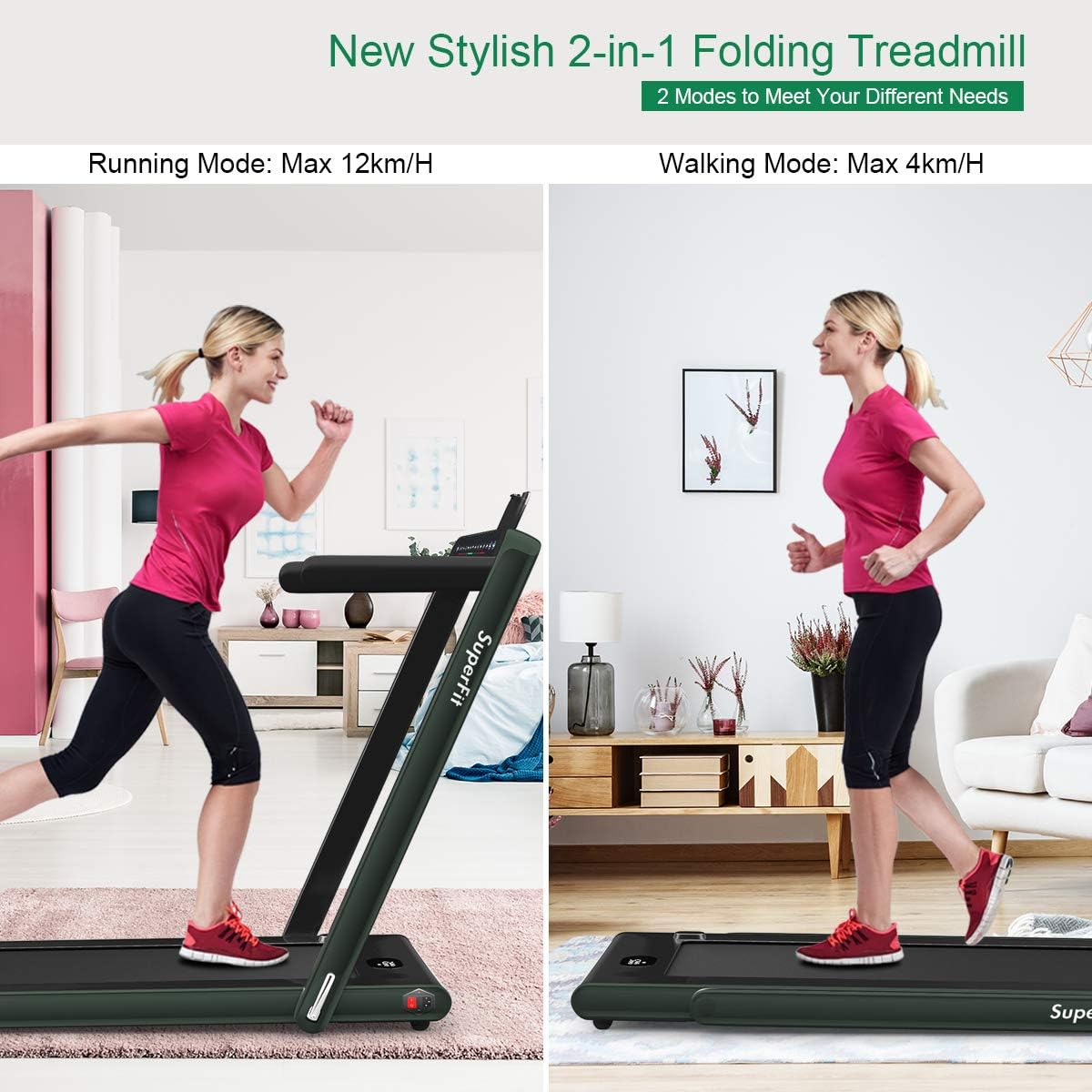 GYMAX Walking Pad, 2.25HP Dual Display Foldable Treadmill for Home with Remote/Smart App Control, Portable Compact Treadmill for Office Under Desk, Folding Running Machine for Small Spaces - Image 2