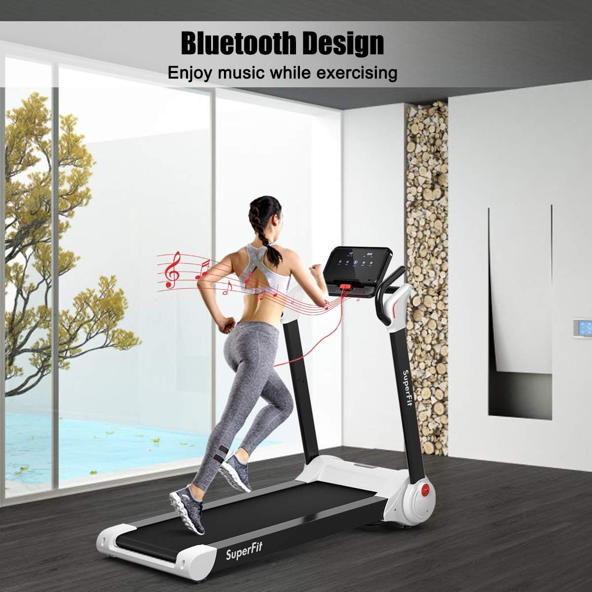GYMAX Folding Treadmill, Smart APP Control Running Machine, LED Monitor & Adjustable Device Holder, Portable Treadmill for Home Gym Small Apartment - Image 3