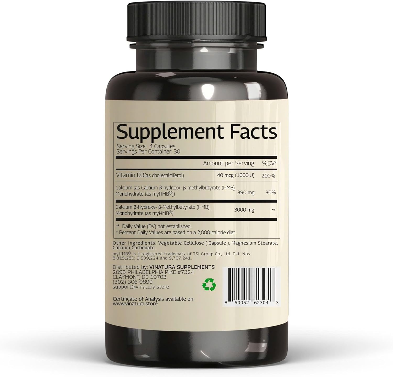 HMB 3000mg and Vitamin D3 Supplement Capsules per Serving *USA Made & Tested* Promotes Muscle Growth & Recovery - HMB Supplement and Vitamin D3 (1600 IU) - 120 Capsules 30 Servings - Image 7