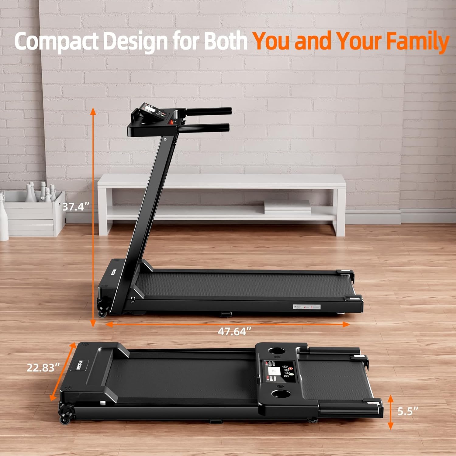 Treadmills for Home, Walking Pad with Handle Bar, Portable Foldable Treadmill, Lightweight Folding Treadmill with 300 LBS Capacity, 3.0 HP Walking Pad with LED Display - Image 6