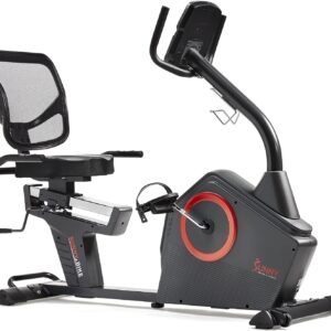 Sunny Health & Fitness Programmable 16 Levels Electro-Magnetic Resistance Recumbent Exercise Bike with 24 Pre-Build Workouts and 300 lbs Weight, Free SunnyFit App Connection for Guided Home Training