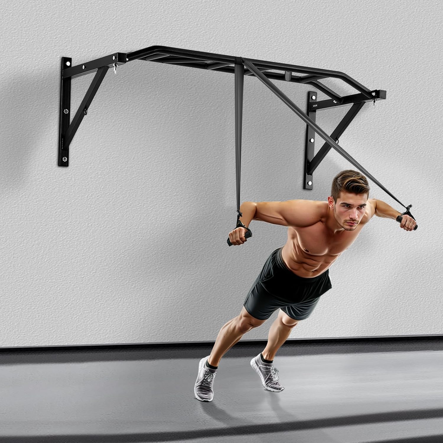 VEVOR Pull Up Bar, Multi-Grip Wall Mounted Pull Ups, 50 in Width Multifunctional Chin Up Training Station, Heavy Duty Steel Upper Body Workout Bars with LAT Pulldown Attachments, 440 lbs, for Home Gym - Image 8