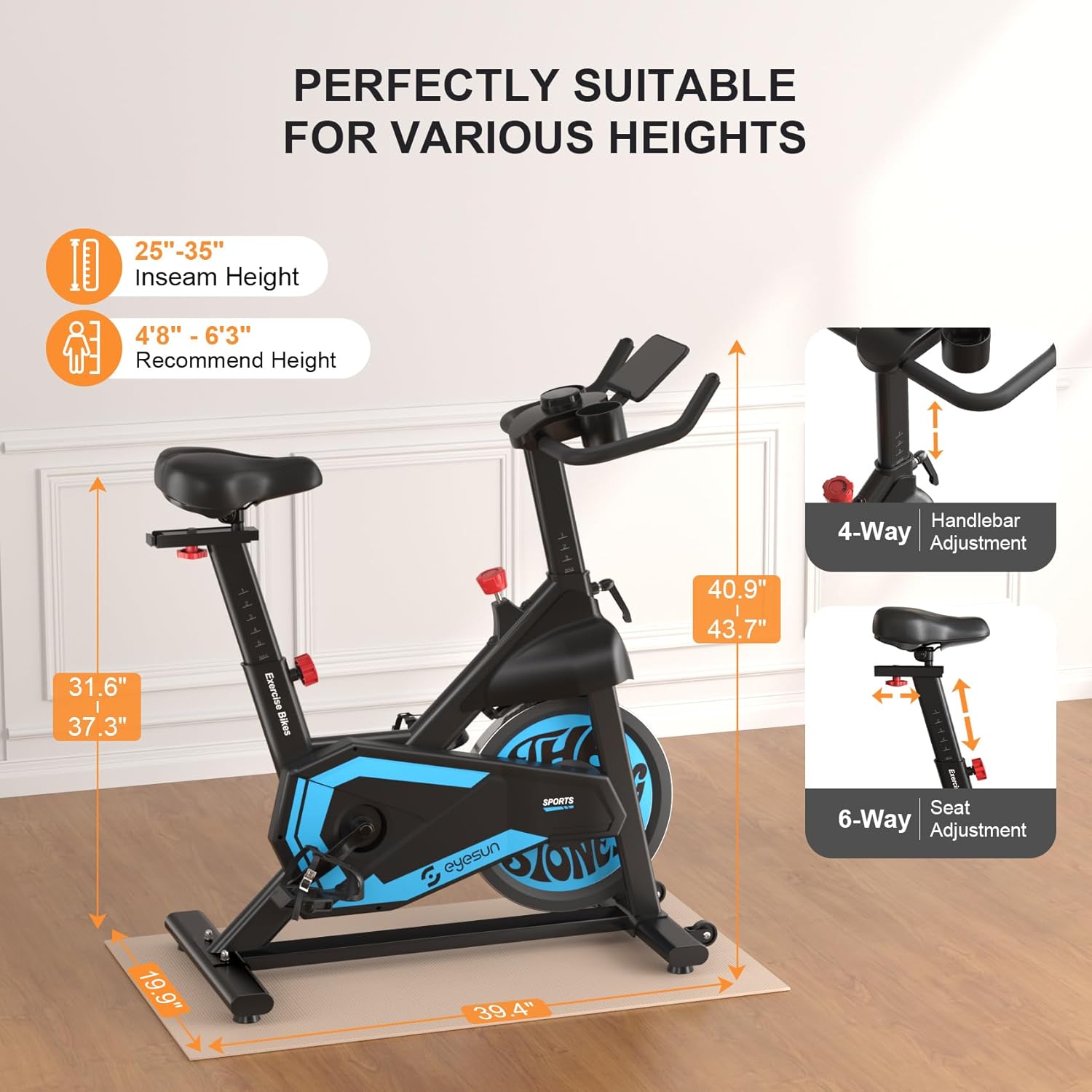 Exercise Bikes for Home,Indoor Cycling Bike with Adjustable Magnetic,Brake Pad Resistance Silent Belt Drive,330lbs Weight Capacity &Upgraded Version Seat for Home Cardio&Weight Loss - Image 7