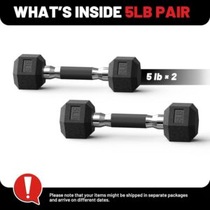 PAPABABE Hex Dumbbell Set with Rubber Grip 2.5-125lb, Odorless Rubber Coated Weight Fixed Dumbbells Set of 2, Weights for Women at Home, Hand Weights for Home Gym & Strength Training,Pesas Para Ejercicios