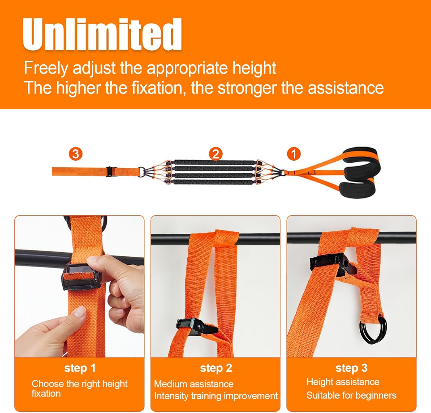 Pull Up Assistance Bands Set of 11 (375lbs)–Extra Heavy Duty Band, Dual Foot Rest, Door Anchor, Handles–Adjustable Resistance Bands for Pull Up Bar, Strength Training, Home Gym Workout - Image 6