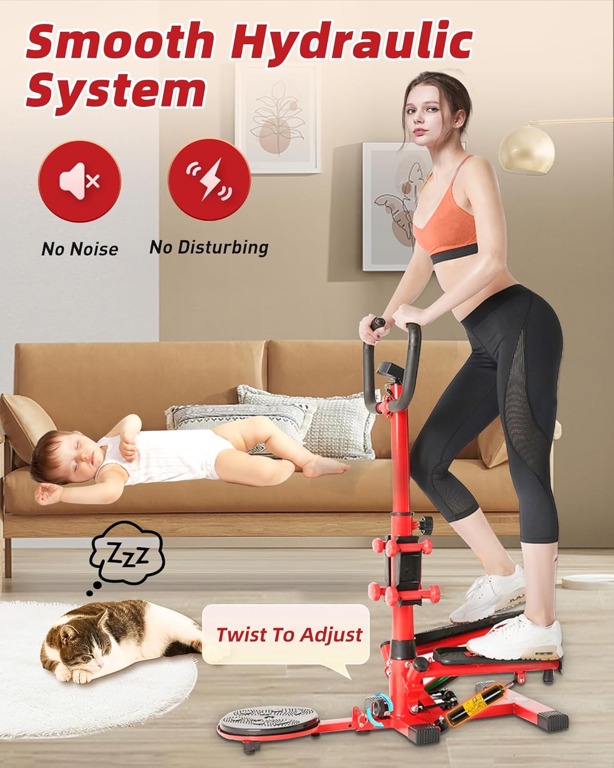 Wonderful Day Stair Steppers for Exercise at Home, Twist Stair Stepper Machine with Resistance Bands, LCD Monitor,300 lbs Loading Capacity - Image 5