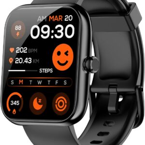 Smart Watch with Alexa Built-in, 1.83″ HD Fitness Tracker with Bluetooth Calls/Messages, 120+ Sports Modes, IP68 Waterproof, 24/7 Heart Rate/Sleep Fitness Watch iOS Android Compatible (Black)
