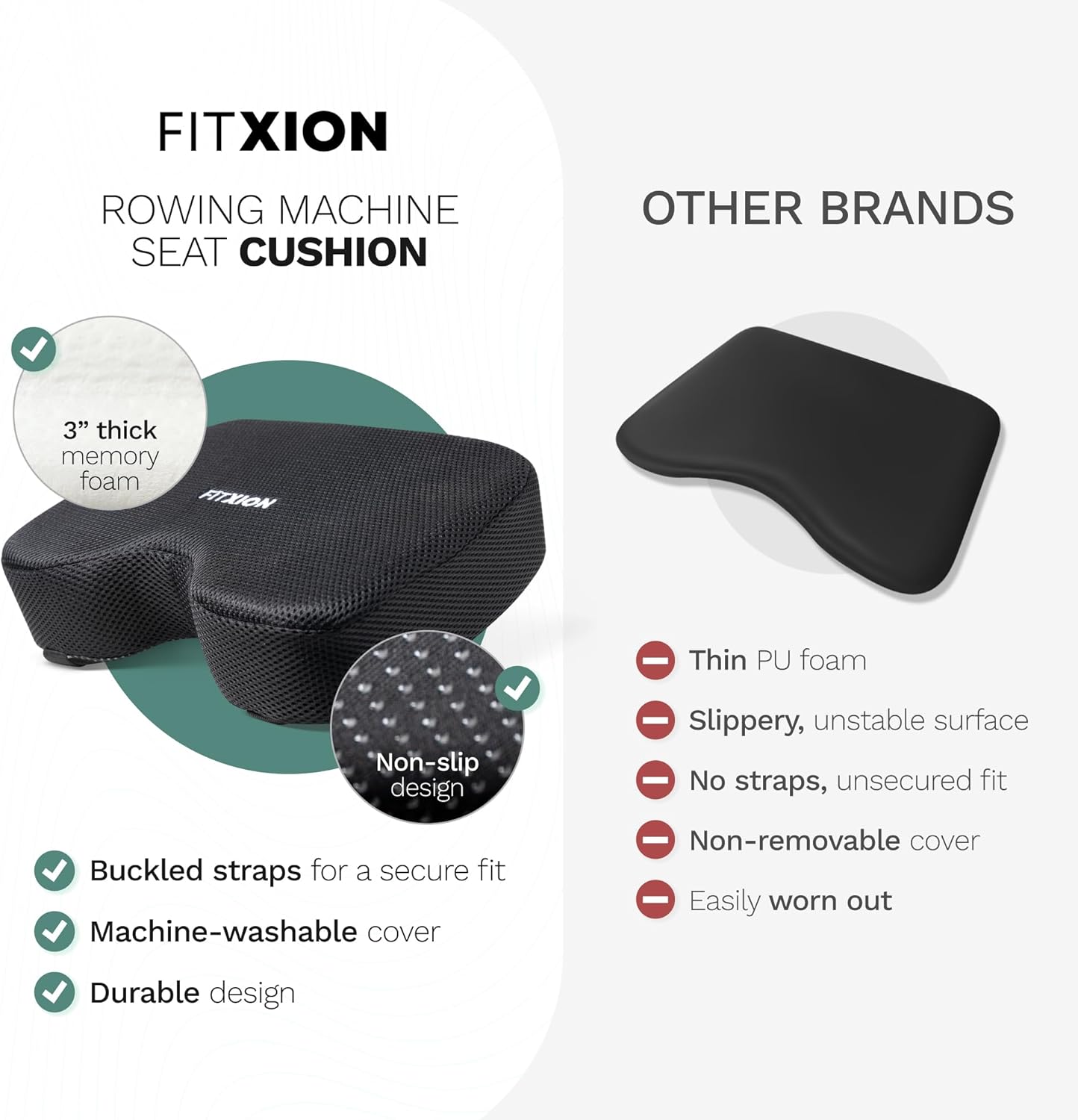 Rowing Machine Seat Cushion – Ergonomic Tail Bone Comfort Memory Foam Pad for Concept 2, Water Rower, Peloton or Recumbent Bike. Anti-Slip Base, Buckled Straps for Indoor Rowing Workouts - Image 8