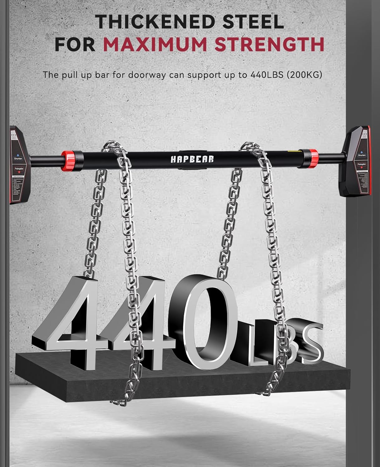 HAPBEAR Pull Up Bar for Doorway, Strength Training Chin up Bar without Screws, Adjustable Width Locking Mechanism Pullup Bar with Non-slip, Doorway Pull Up Bar for Home Gym Upper Body Workout - Image 2