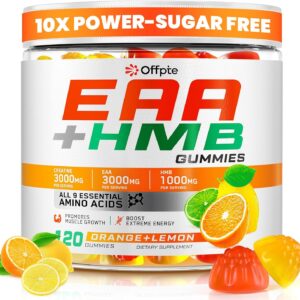 EAA Gummies for Men Women, 120 Ct Essential Aminos Acids (EAA)Supplements and All Branched-Chain Aminos (BCAAs)with HMB,Creatine Monohydrate,Electrolytes for Muscle Relief & Growth,Orange-Lemon