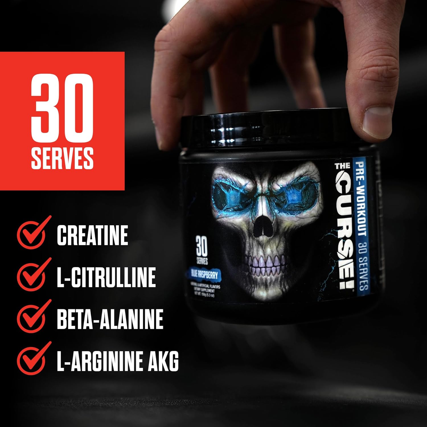 JNX SPORTS The Curse! Pre Workout Powder for Men & Women, Caffeine, Beta-Alanine, Creatine, L-Citrulline, 30 Servings, Blue Raspberry Flavor – Boost Energy, Strength & Focus - Image 6