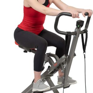 Sunny Health & Fitness Row-N-Ride PRO, Full Body Combo Squat Machine w/Optional Resistance Band, Easy Setup Ab Workout Exercise Equipment for Home, Whole Body Cardio, Optional SunnyFit App Connection