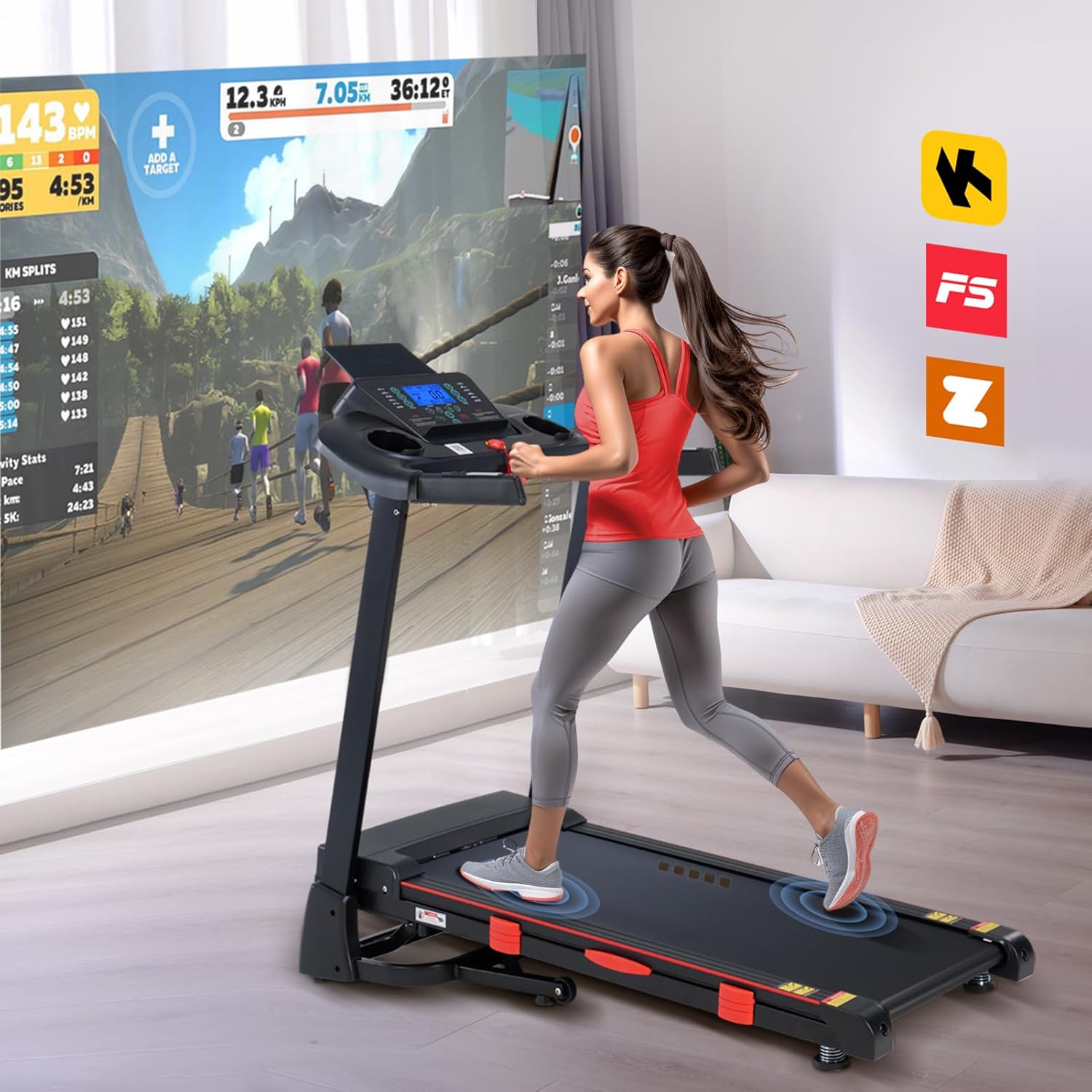 Treadmills for Home, 15% Auto Incline, 0.5-10 MPH, 18" Belt, 3 HP, 350lb Capacity, Foldable, Bluetooth App - Image 7