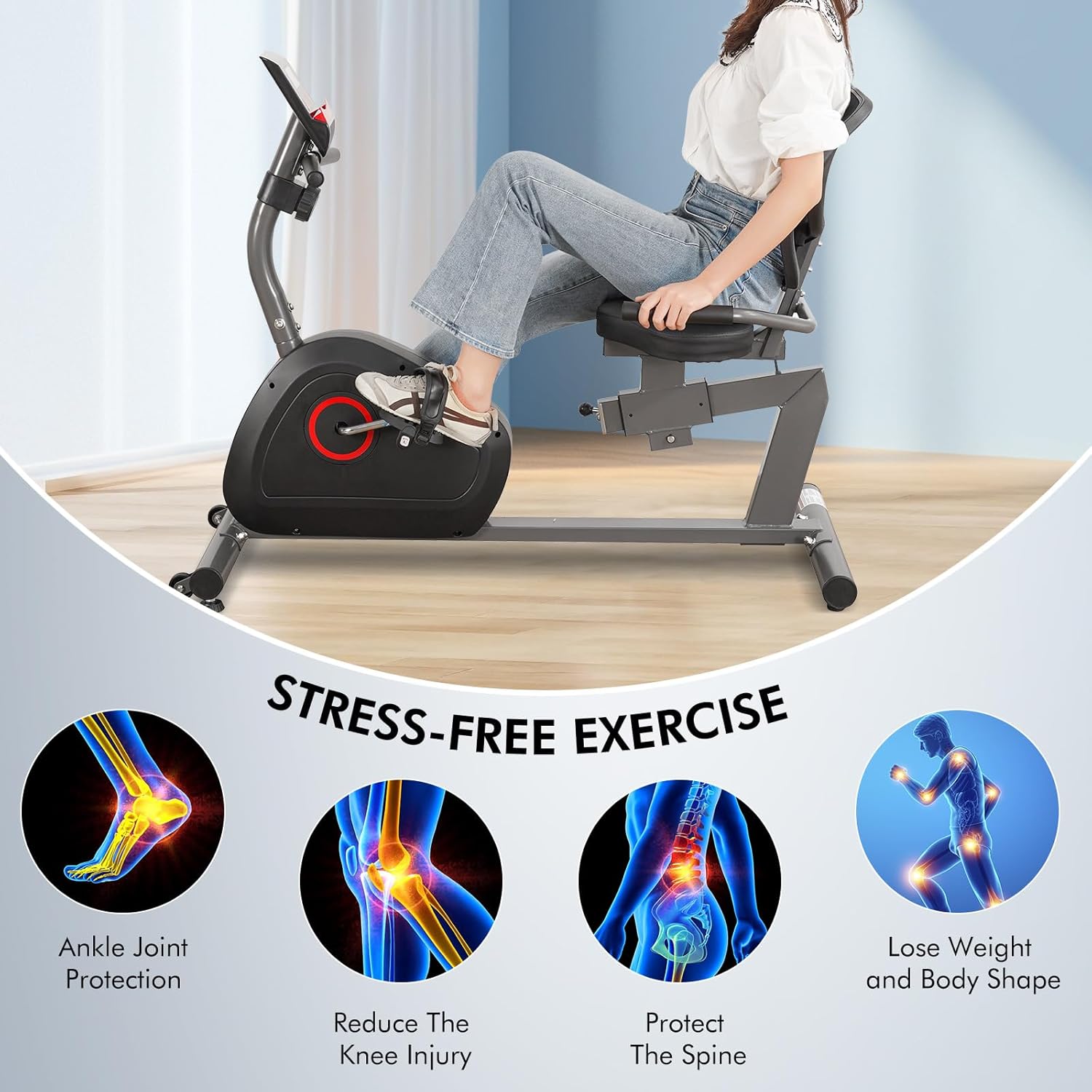 Recumbent Exercise Bike for Home Magnetic Stationary Bike for Adult Seniors, Workout Equipment for Gym, LCD, Heart Rate Handle,Indoor - Image 8