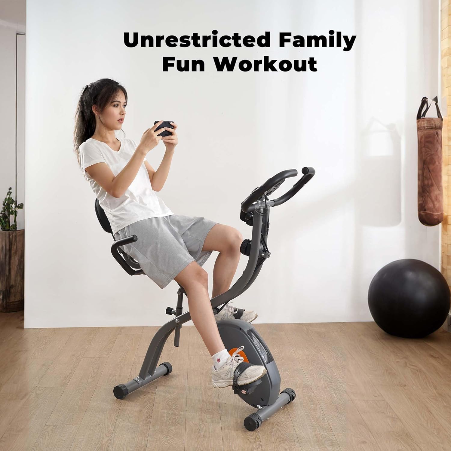 Exercise Bike Stationary Bike for Home Folding Exercise Bike with Arm Resistance Bands &Pulse Sensor LCD Monitor Recumbent Exercise Bikes for Home Workout - Image 5