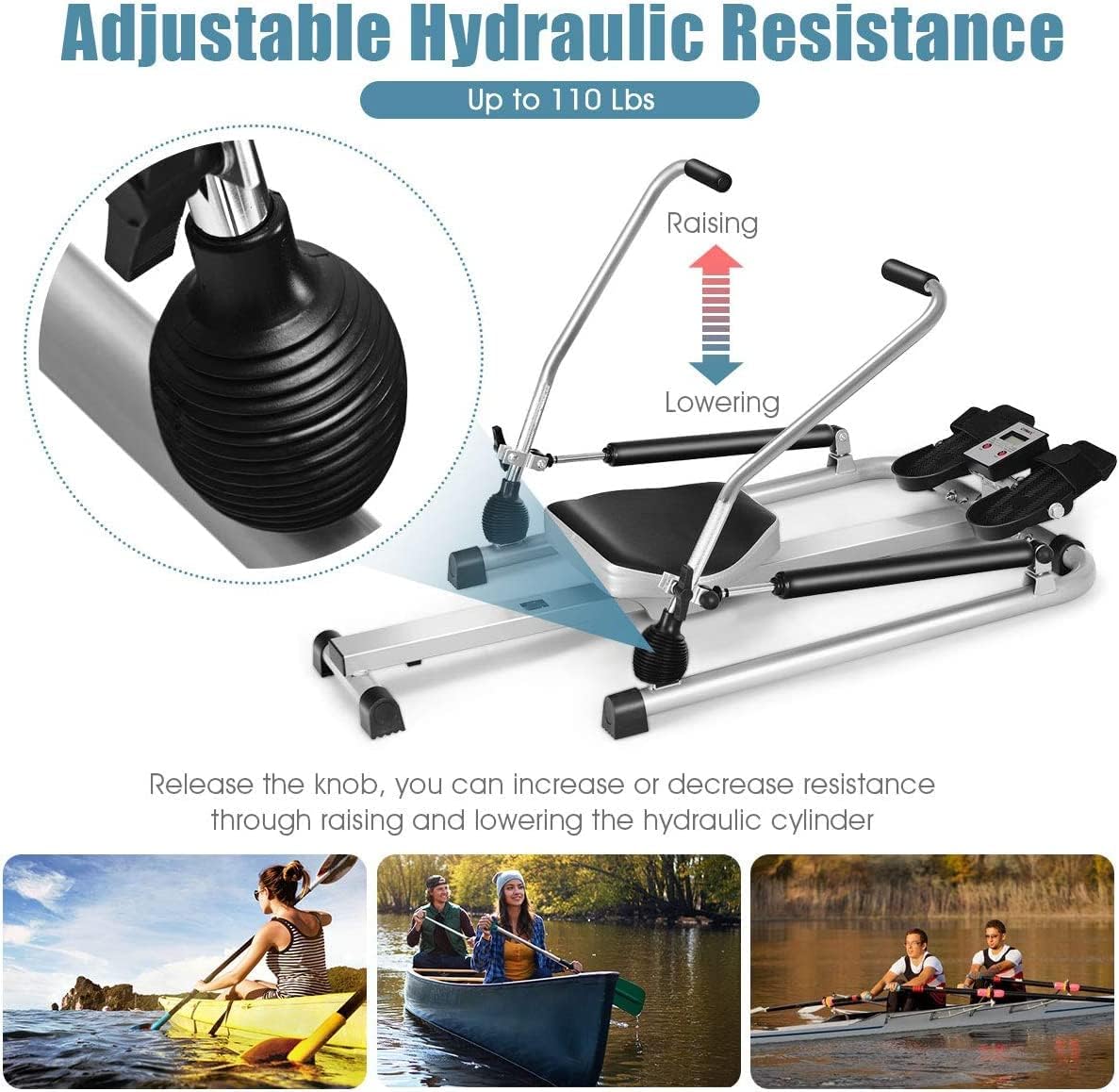 Goplus Hydraulic Rowing Machine, Full Motion Folding Rower with LCD Monitor, Adjustable Resistance and Full Arm Extensions for Home Use - Image 2