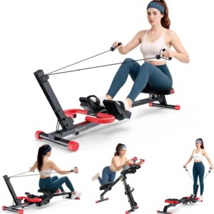Ab Machine, 4 in 1 Foldable Rowing Machine Full Body Workout for Home Gym, Ab Workout Machine with 4 Adjustable Handle & LCD Monitor