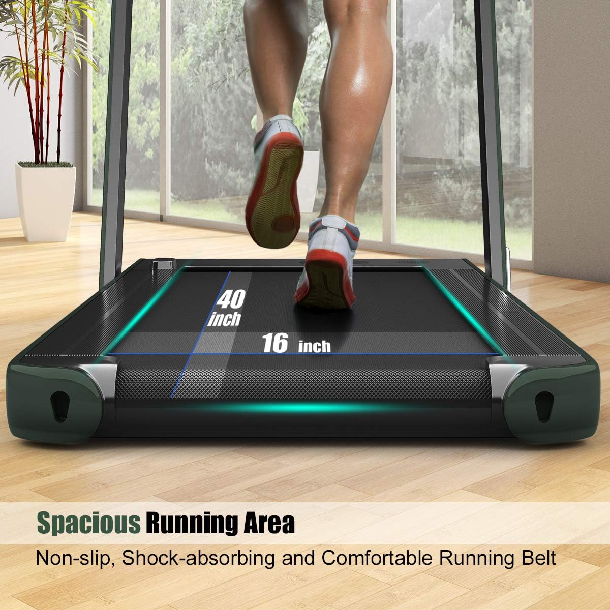 GYMAX Walking Pad, 2.25HP Dual Display Foldable Treadmill for Home with Remote/Smart App Control, Portable Compact Treadmill for Office Under Desk, Folding Running Machine for Small Spaces - Image 3