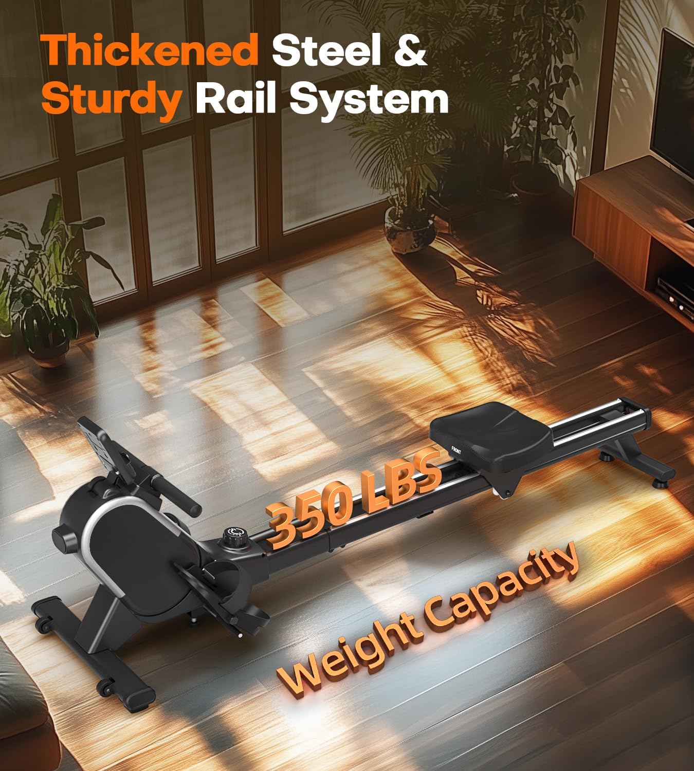 Rowing Machine, MOSUNY Magnetic Rowing Machines for Home 350 LB Weight Capacity, 16 Levels Resistance Row Machine with Dual Slide Rail, Bluetooth, App Compatible 2025 - Image 6