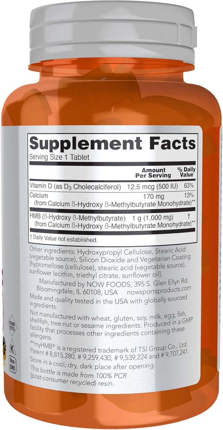 NOW Foods Sports Nutrition, HMB (β-Hydroxy β-Methylbutyrate), Double Strength 1,000 mg, 90 Tablets - Image 2