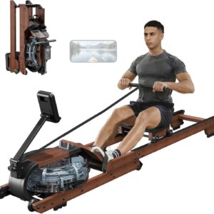 Dripex Water Rowing Machines for Home Use, Foldable Row Machine with 400LBS Weight Capacity, Rower Machine with Dedicated LCD Monitor, Comfortable Seat, Bluetooth App Compatible for Home Gym Exercise