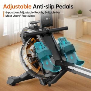 YAMO Water Rowing Machine for Home, Row Machine with 330LB Weight Capacity, Support Bluetooth & Compatible with Apps, Water Row Machine with Comfortable Seat and Tablet Holder