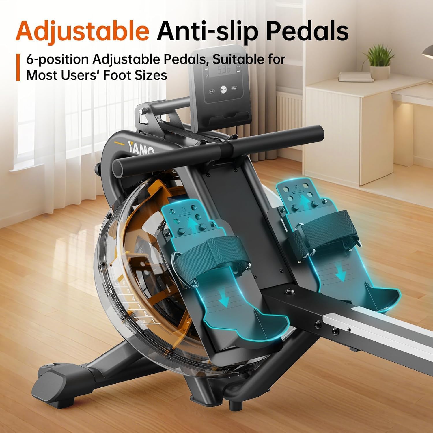 YAMO Water Rowing Machine for Home, Row Machine with 330LB Weight Capacity, Support Bluetooth & Compatible with Apps, Water Row Machine with Comfortable Seat and Tablet Holder - Image 2