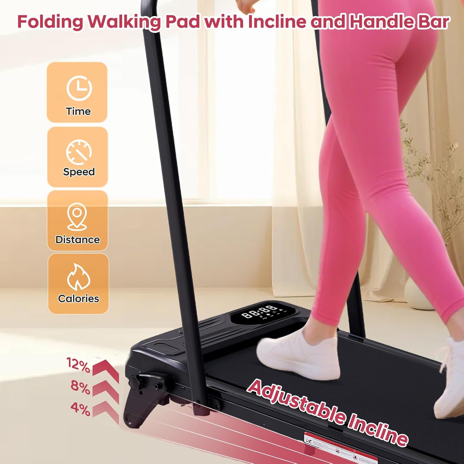 Foldable Walking Pad Treadmill with Adjustable Incline and Handle Bar, 3.5HP Portable Folding Treadmills for Home Small, 4 in 1 Under The Desk Electric Treadmill with Handles, 0.6-7.6MPH, 350LBS - Image 3