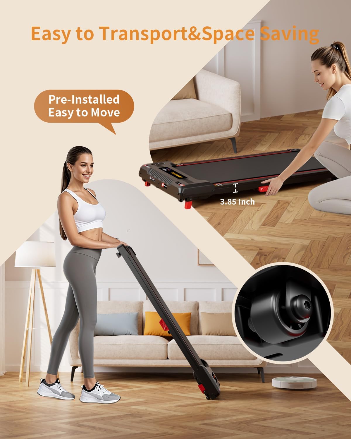 Walking Pad Treadmill, Anylife Incline Walking Pads Under Desk 330lb Capacity, 2.5HP Portable Treadmills for Home, Compact Treadmill Small Running Pad with LED Display, Remote Control - Image 7