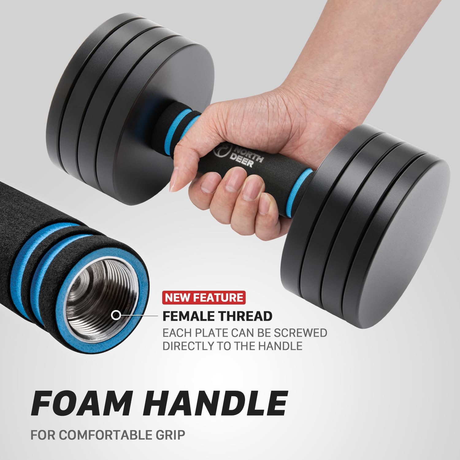 Northdeer V2.0 Upgraded Adjustable Steel Dumbbells 40LB / 60LB - 2 in 1 Dumbbell Barbell Set for Home Gym Workout - Compatible with V1.0 Dumbbells - Image 5