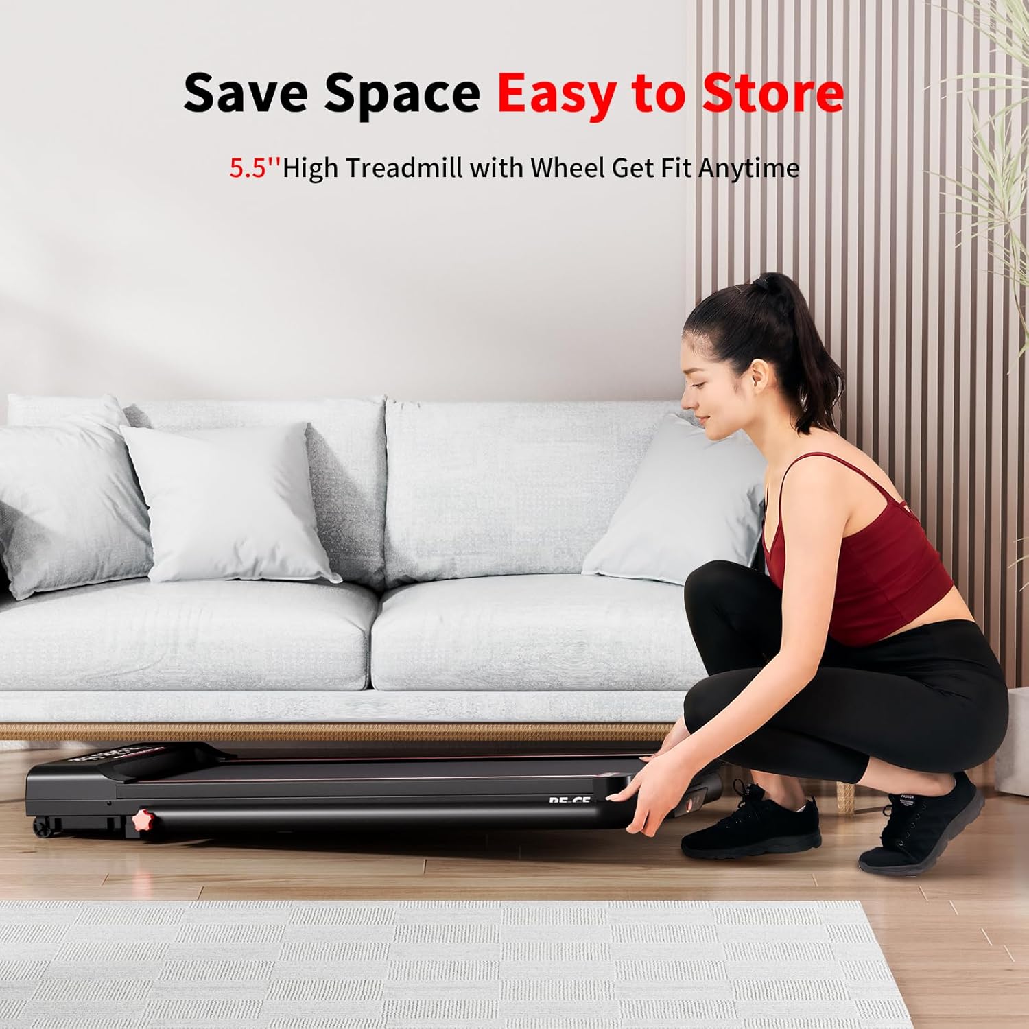 RHYTHM FUN Foldable Treadmill, 300 lb Capacity Walking Pad 2.5HP Treadmill Under Desk, Portable Treadmill for Home and Office, Folding Treadmill 2 in 1 with Remote Control, LED Display - Image 7