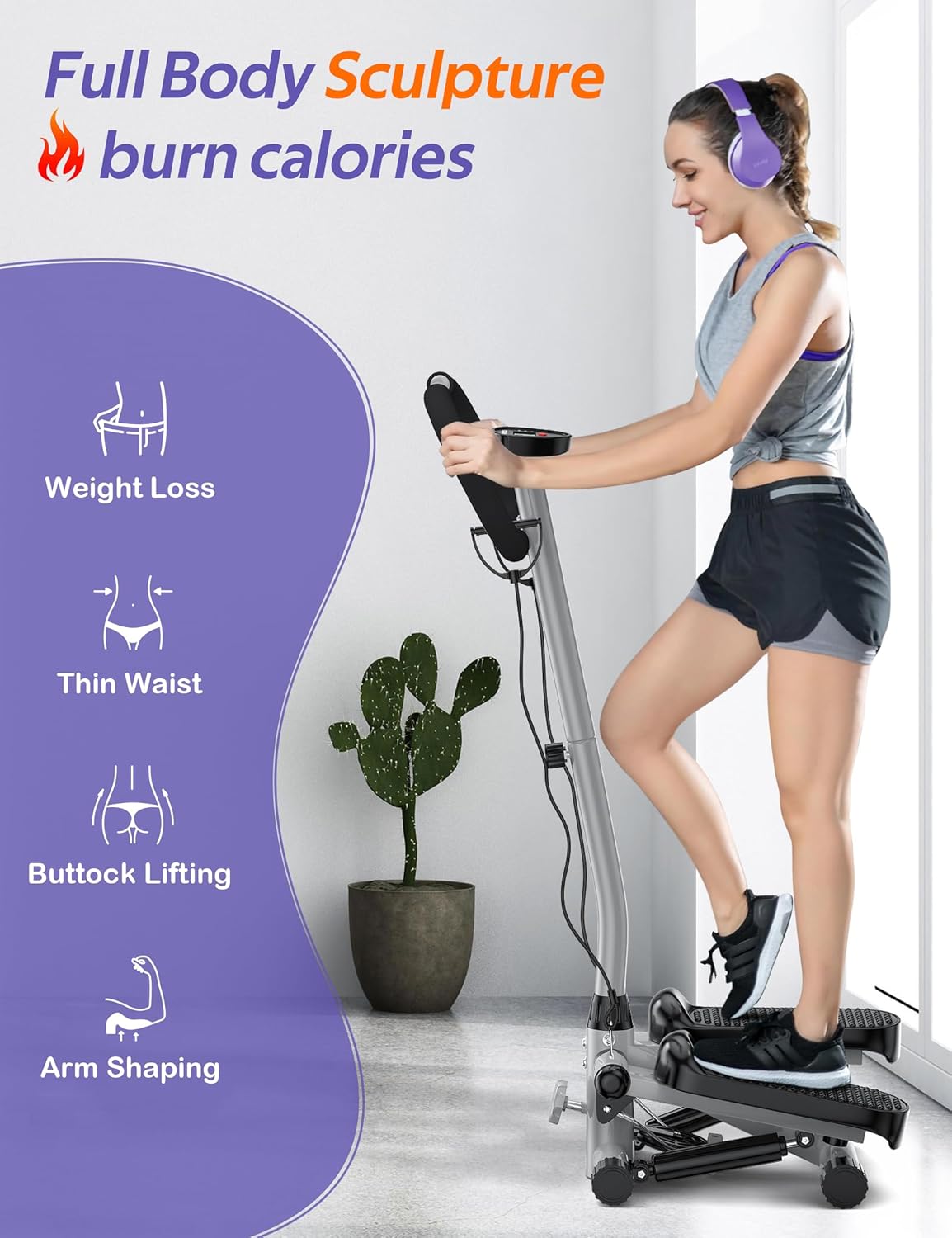 Amicus Mini Stepper with Handlebar for Exercise, Stair Stepper with Resistance Band, Hydraulic Fitness Stepper Machine for Home, 330lbs Weight Capacity - Image 2