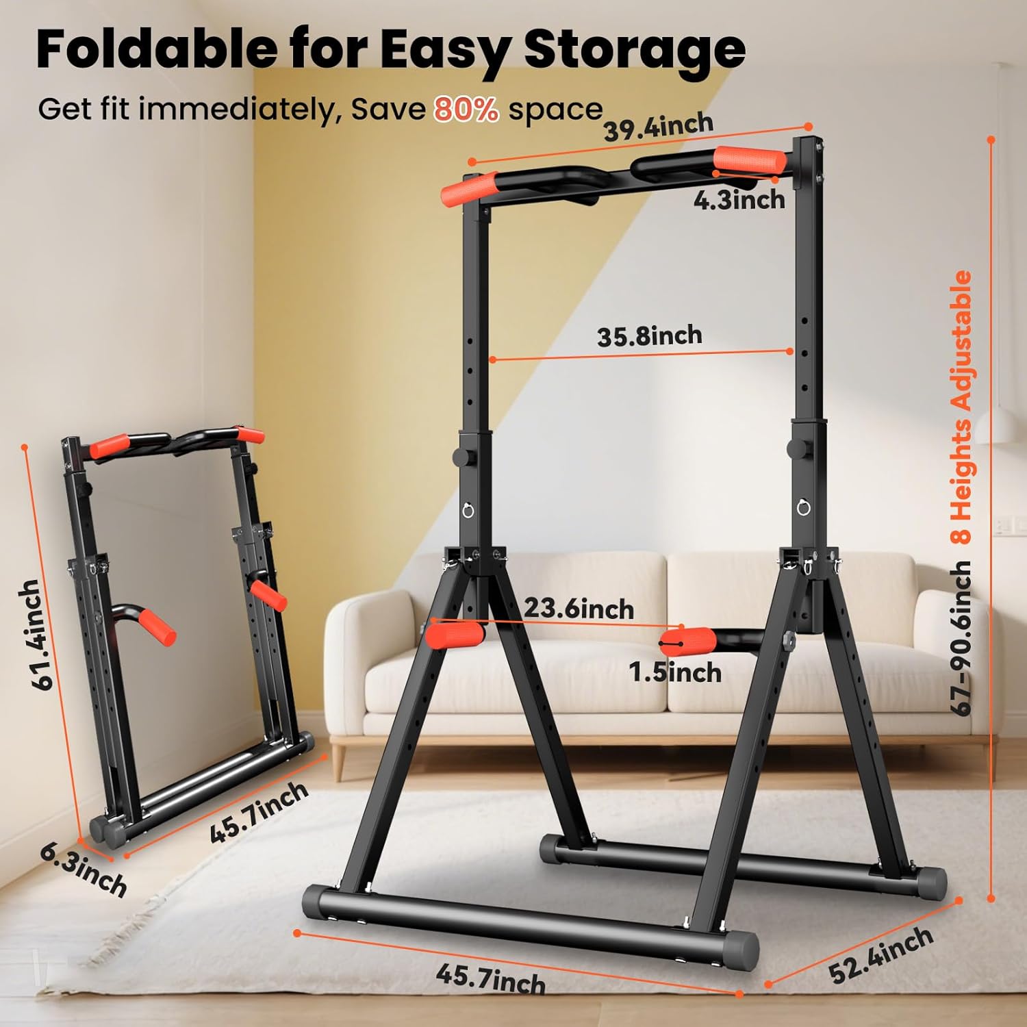 Power Tower Pull Up Dip Station Foldable, Pull Up Bar Station Adjustable, Multi-Function Home Gym, Strength Training Fitness Equipment, Triangular Design, for Home Outdoor - Image 4