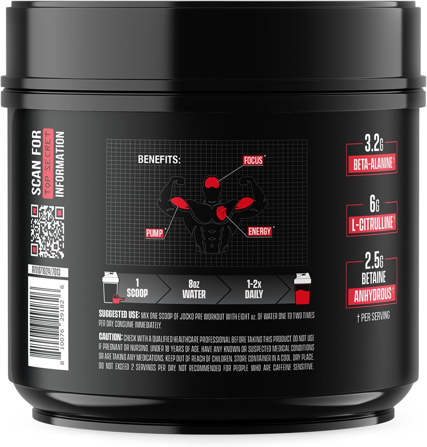 Jocko Fuel Pre Workout for Men & Women - High Stim Low Sugar Blend with Beta Alanine + L-Citrulline, Support Muscle Pump, Energy, & Recovery, 200mg of Caffeine Fruit Punch, 30 Servings 1.31lbs (594 G) - Image 4