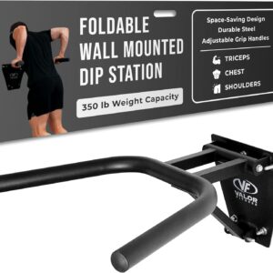 Valor Fitness Wall Mount Dip Station – Heavy-Duty Foldable Triceps Dip Bars for Home Gym Workout – 400 lb Max Weight