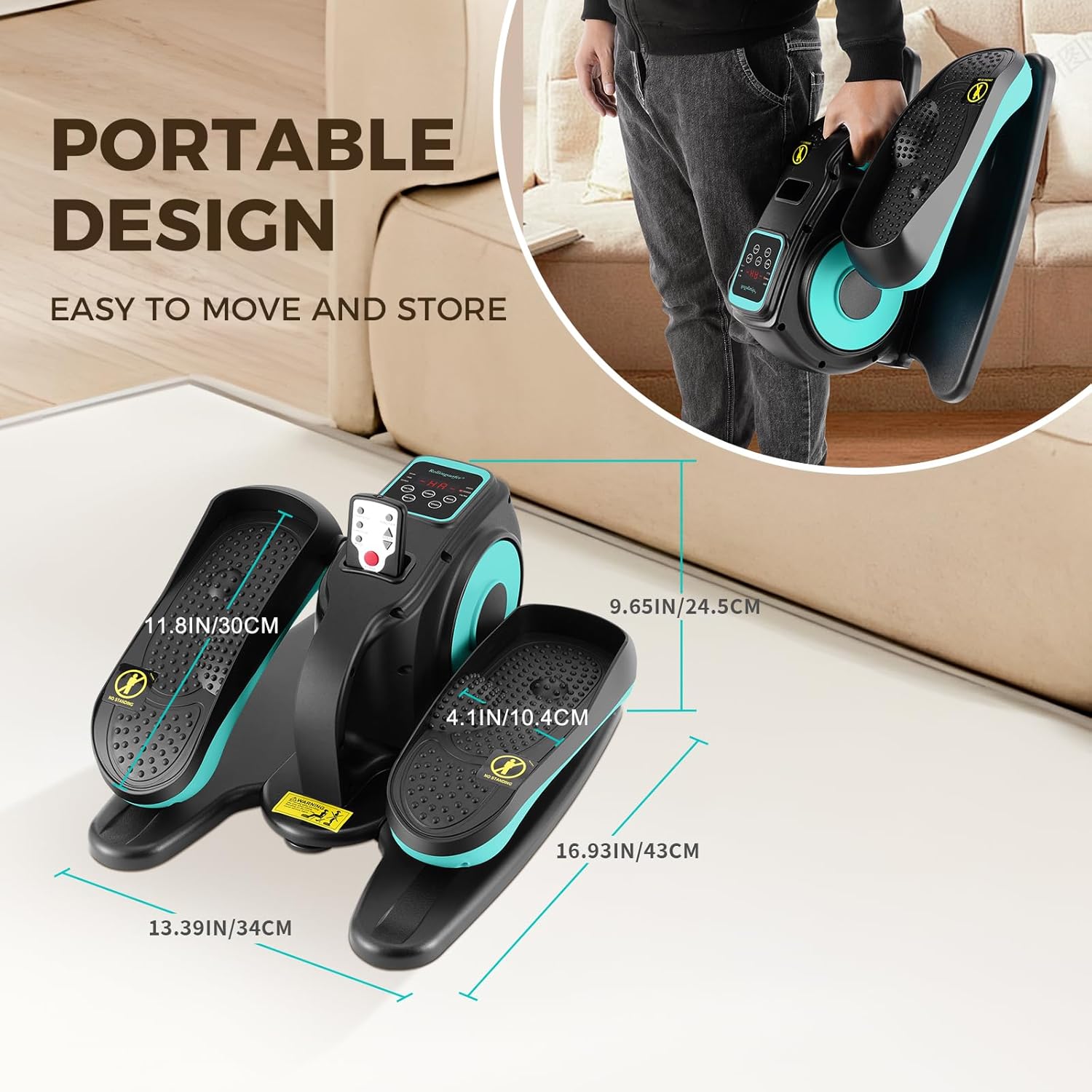 Under Desk Elliptical Machine, Electric Leg Exerciser for Seniors, Compact Seated Pedal Exerciser, Portable Elliptical Trainer with Remote and Non-Slip Pedals for Teens Adults - Image 4