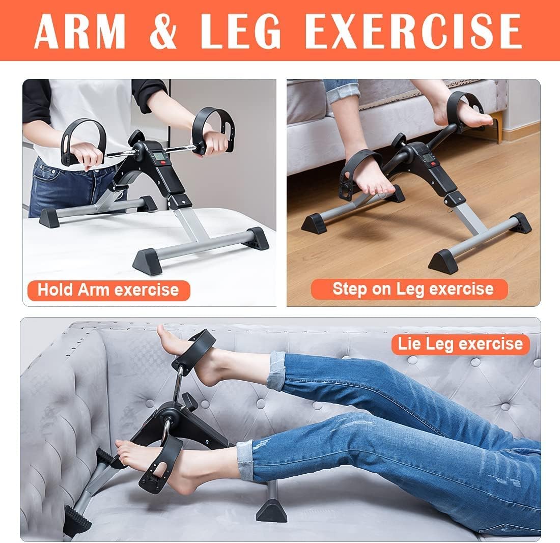 Under Desk Bike Pedal Exerciser, Upper & Lower Peddler Exerciser for Seniors with LCD Display, Fitness Folding Arm Leg Workout - Image 6