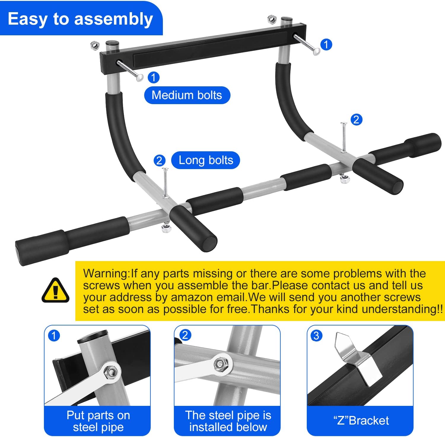 Doorway Pull Up Bar for Home Gym, Adjustable Width, Heavy-Duty Steel - Image 5