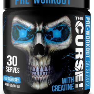 JNX SPORTS The Curse! Pre Workout Powder for Men & Women, Caffeine, Beta-Alanine, Creatine, L-Citrulline, 30 Servings, Blue Raspberry Flavor – Boost Energy, Strength & Focus