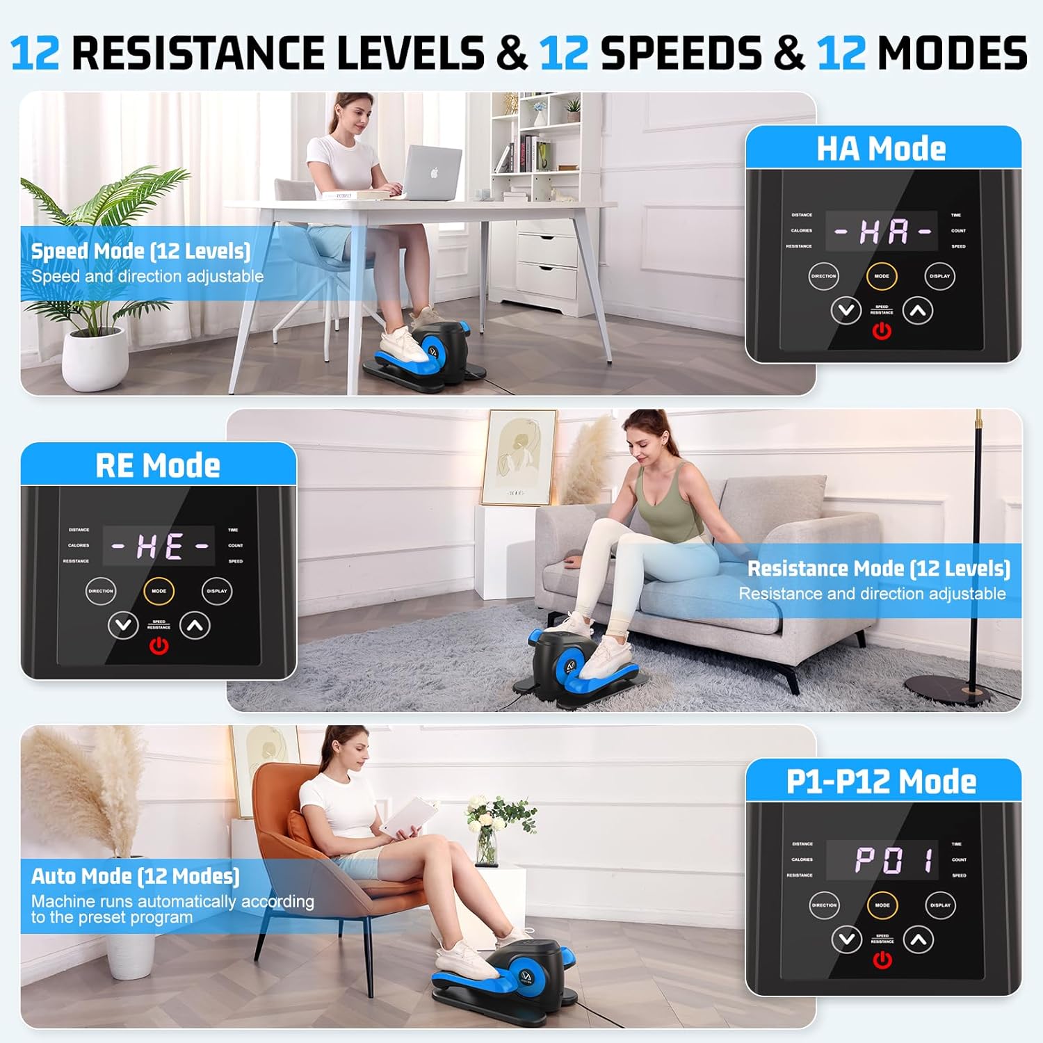 ANCHEER Under Desk Elliptical, Electric Ellipse Leg Exerciser with 12 Adjustable Resistance & Speeds, P1-P12 Modes, Quiet Seated Pedal Exerciser with Remote Control, 100% Pre-assembled for Home Office - Image 2