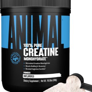 Animal Creatine Monohydrate Powder – Micronized Creatine for Women and Men, Supports Muscle Growth, Strength, Endurance, Recovery and ATP Production, Gym & Workout Supplements – Unflavored, 300g